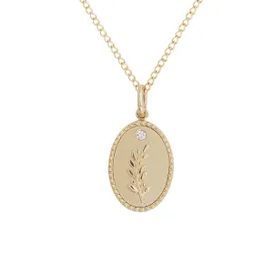 10K Gold Small Olive Branch Necklace with Diamond Detail