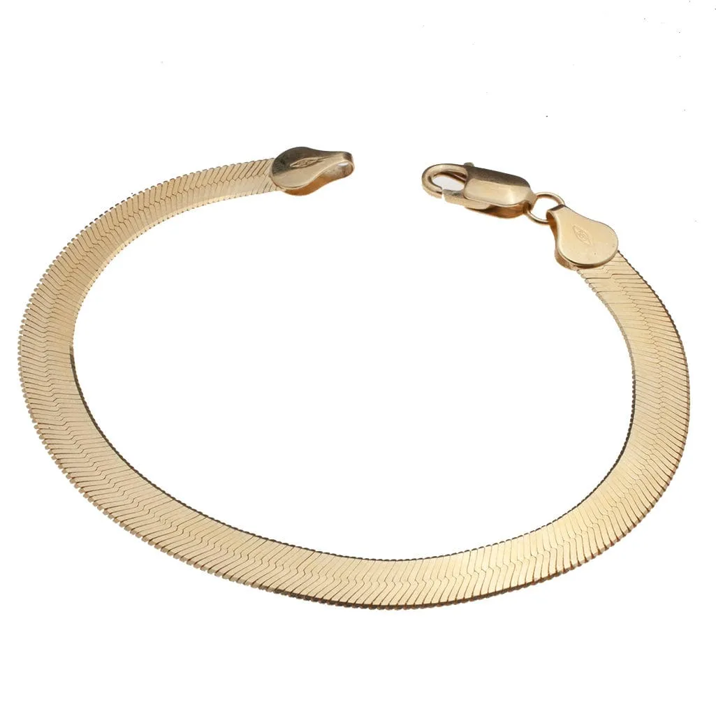 14K & 18K Gold Herringbone Chain Bracelet 6mm