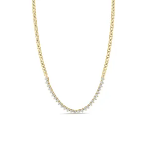 14k Diamond Tennis Segment Small Curb Chain Necklace