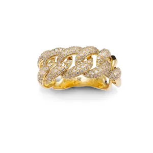 Large 14K Gold Diamond Ring with Micro-Pave Cuban Link Design