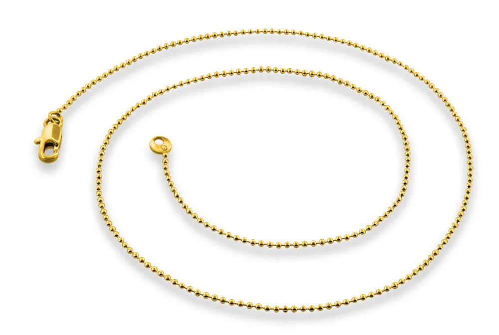 14K Gold Plated 30" Bead Brass Chain Necklace 1.20mm