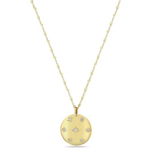 14k Scattered Star Set Diamonds Aura Disc Necklace