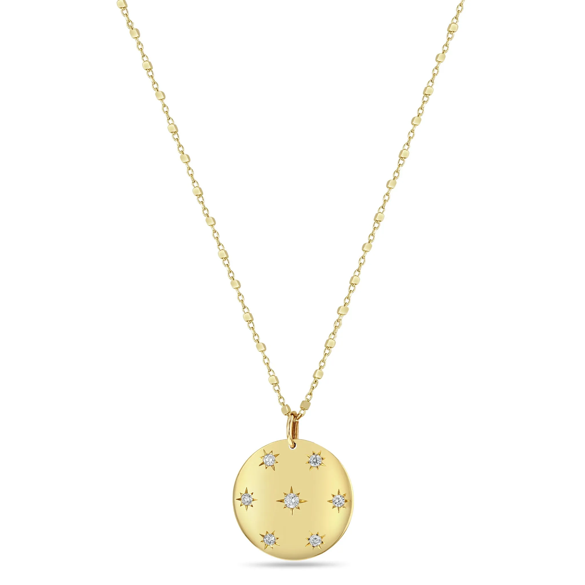 14k Scattered Star Set Diamonds Aura Disc Necklace