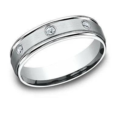 14K White Gold Wedding Ring with 8 Diamonds for Men | 6mm