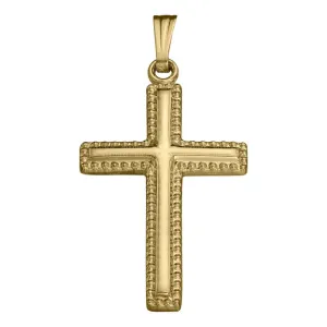 14K Yellow Gold Cross with Beaded Edge Pendant