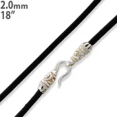 18" Black Leather Necklace 2mm w/ Sterling Silver Bali Lock