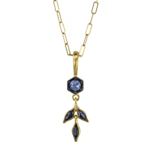 22K Gold Blue Sapphire Marquise Wheat Charm