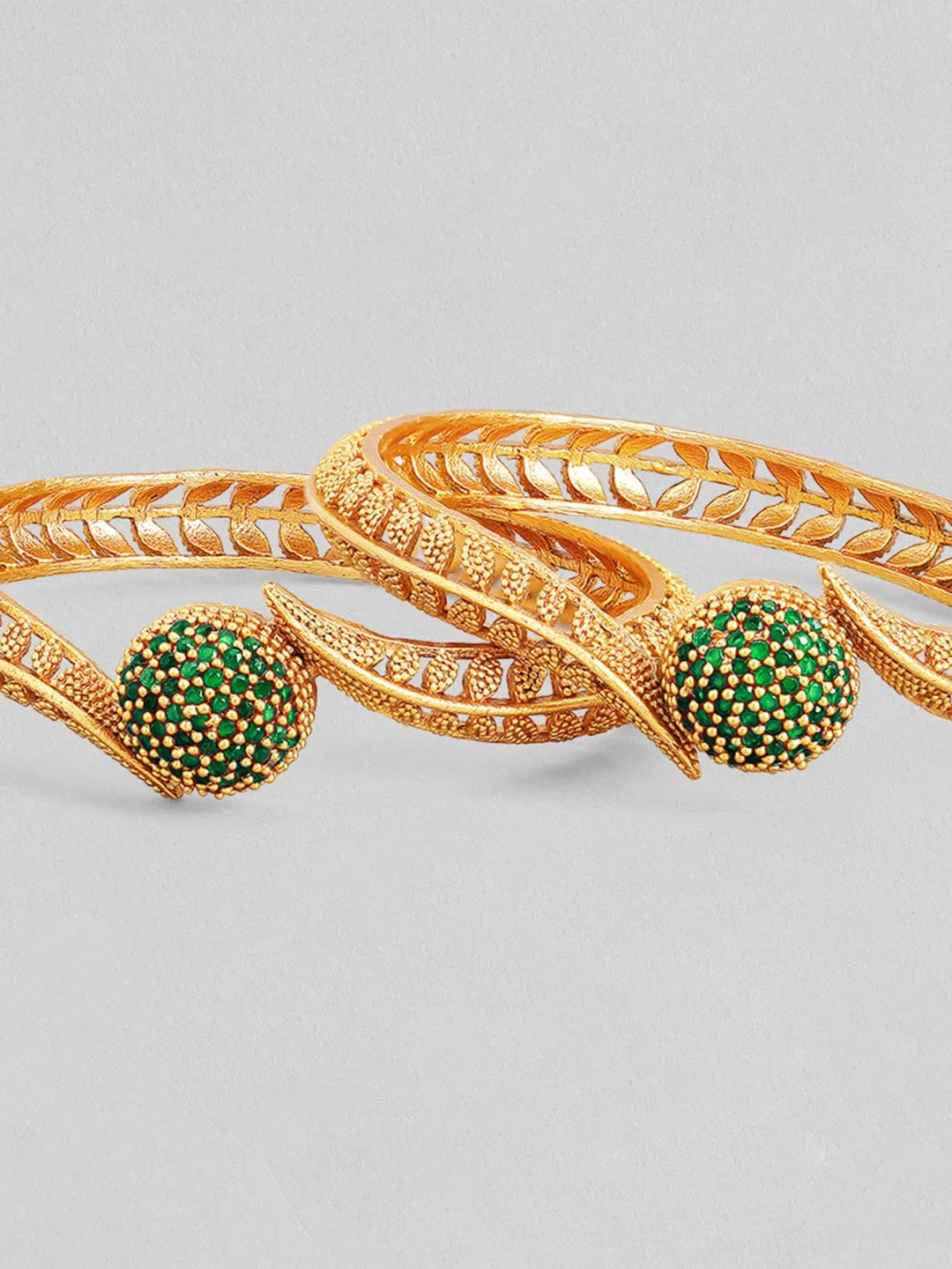 22K Gold Plated Emerald Stone Studded Set of 2 Bangles