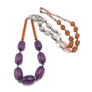 Amethyst & Amber Beaded Rosary Chain Rope Necklace