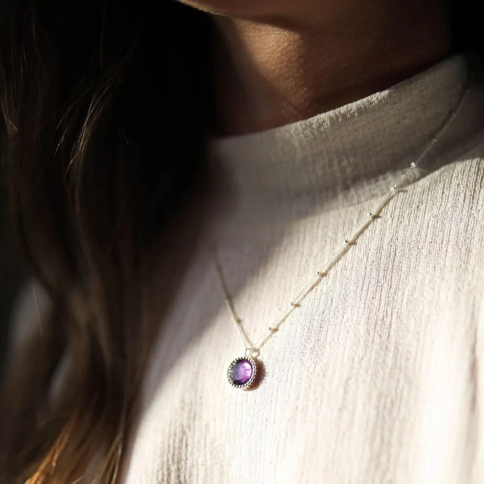 Barcelona Silver February Amethyst Birthstone Necklace