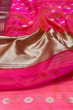 Beautiful Pink Chanderi Handloom Katan Silk Saree