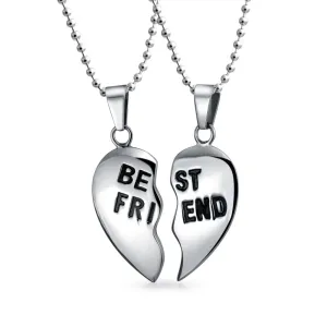 Best Friend Split Broken Heart Break Apart Stainless Steel Necklace