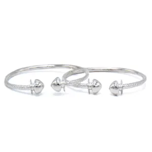 Better Jewelry Large Acorn Ends .925 Sterling Silver West Indian Bangles, 1 pair