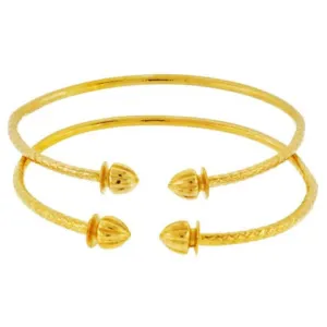 Better Jewelry Solid Sterling Silver West-Indian Acorn Bangles Plated with 14K Gold (Made in USA), 1 pair