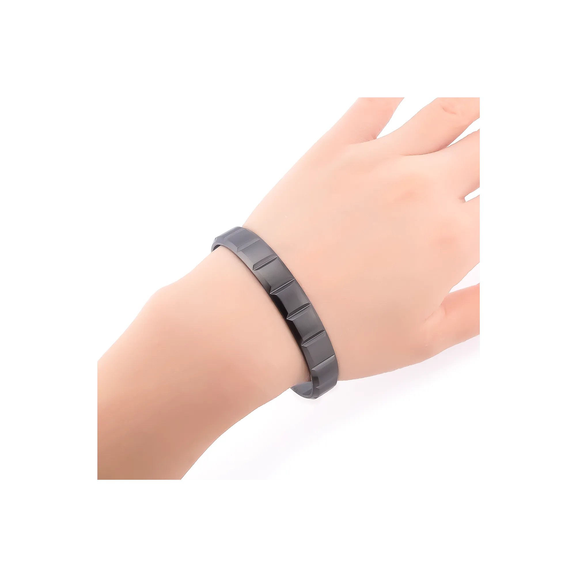 BG611GM B.Tiff Simplicity Matte Box Cut Adjustable Black Anodized Stainless Steel Bangle Cuff