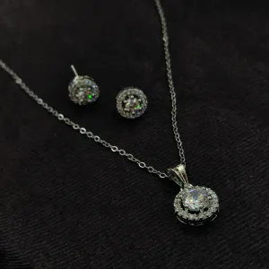 Bhavi Jewel Silver Plated Ad Stone Chain Pendant Set