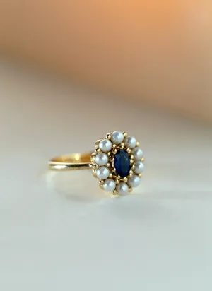 Billie flower sapphire pearl entourage ring 14k gold