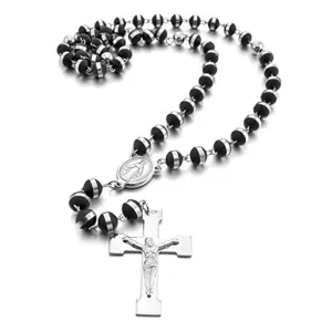 Black Beaded Stainless Steel Silver Rosary