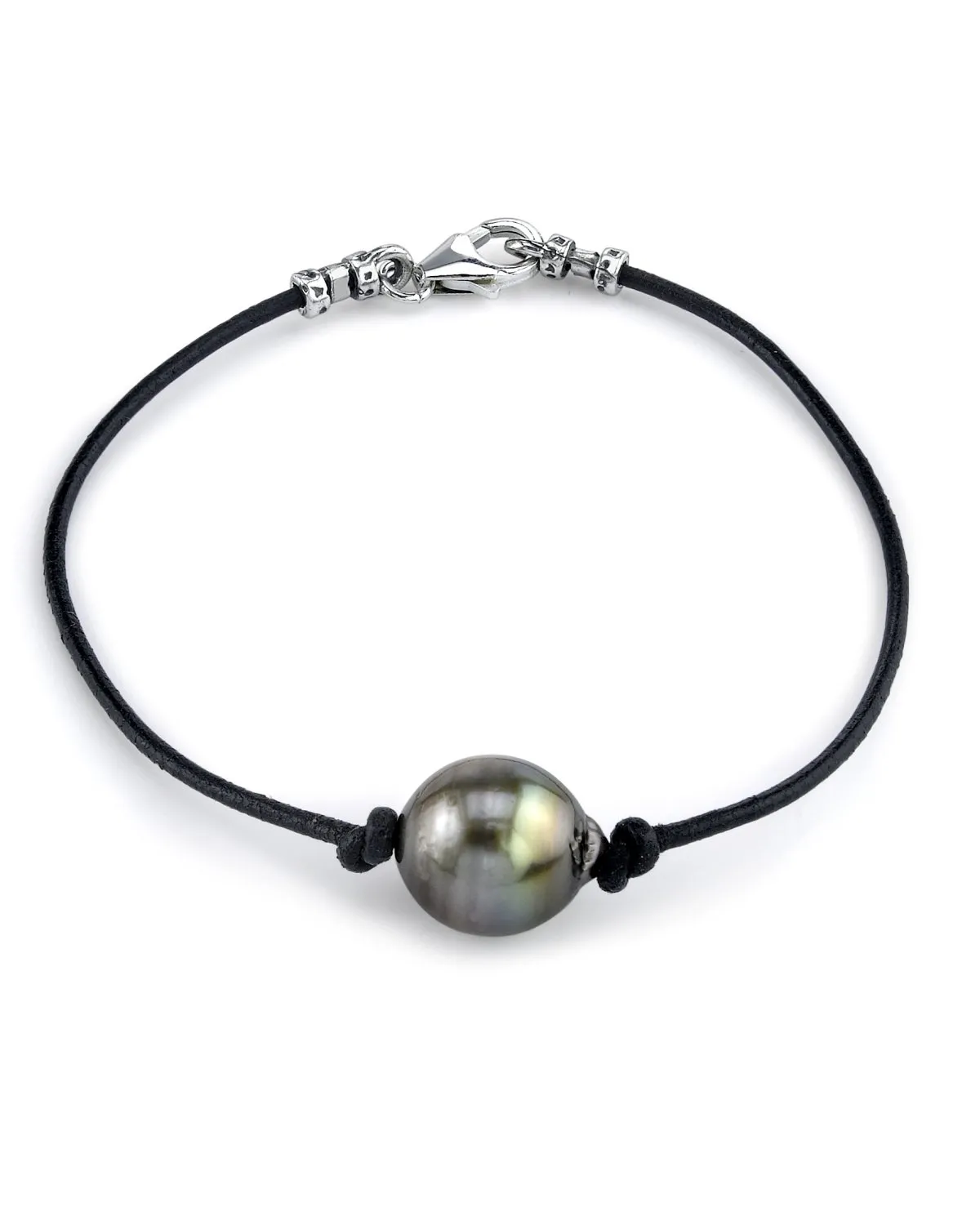 Black Tahitian Baroque Pearl on Leather Bracelet