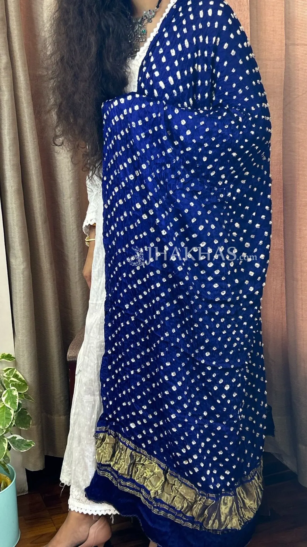 Blue Banarasi Gharchola Gajji Silk Bandhej Dupatta