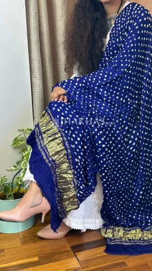 Blue Banarasi Gharchola Gajji Silk Bandhej Dupatta