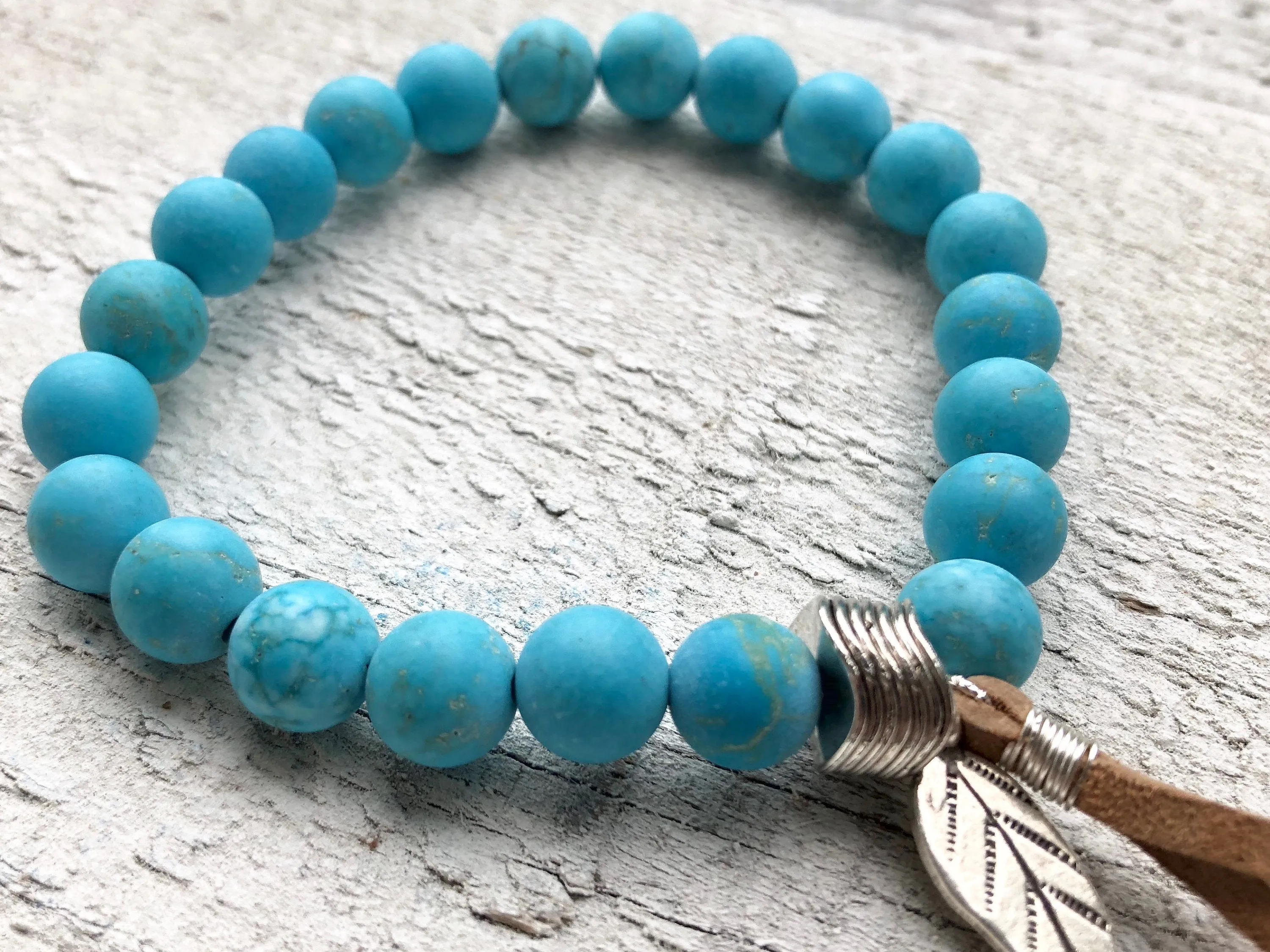 Blue Howlite Bracelet -Leaf Charm