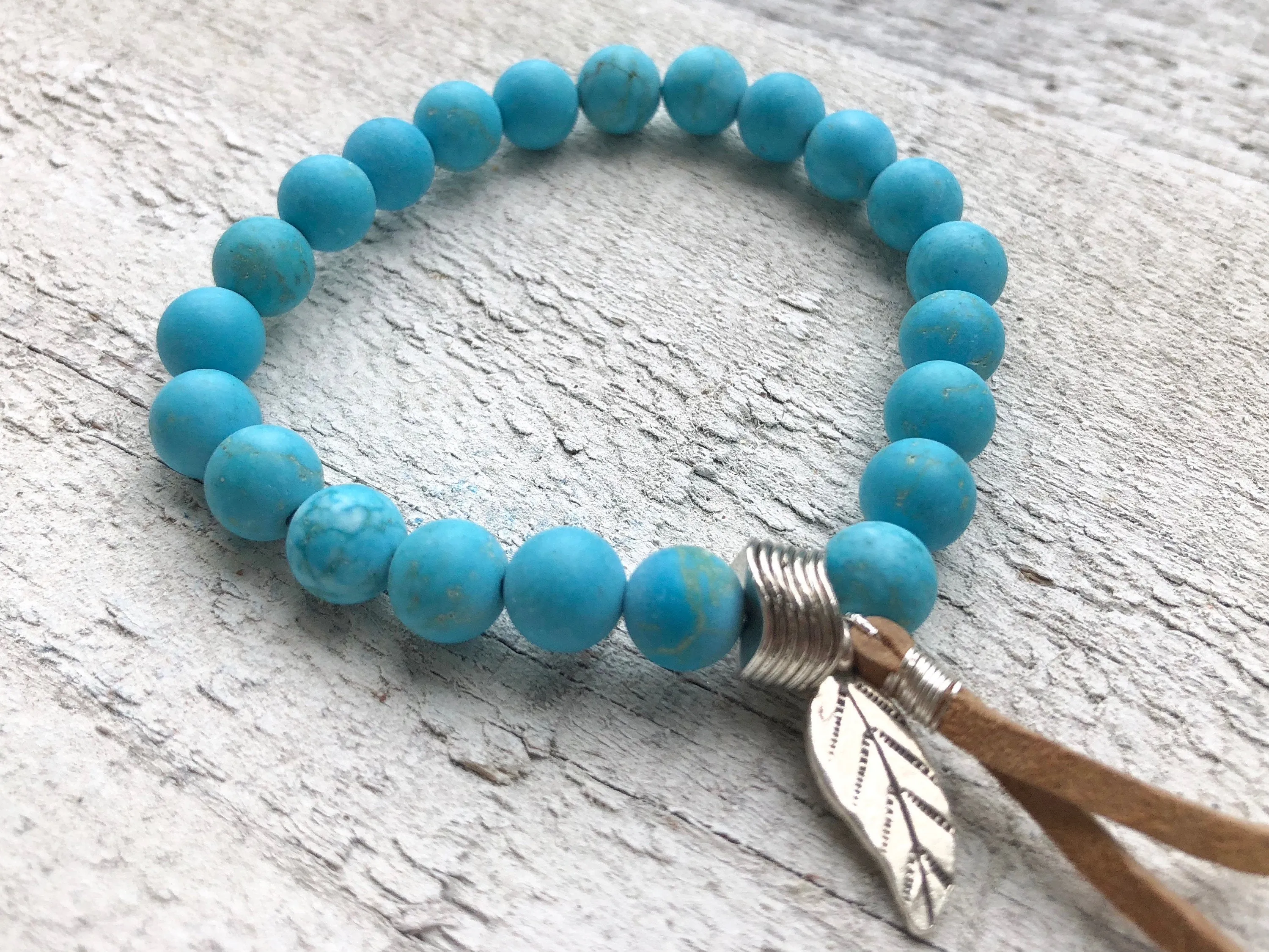 Blue Howlite Bracelet -Leaf Charm