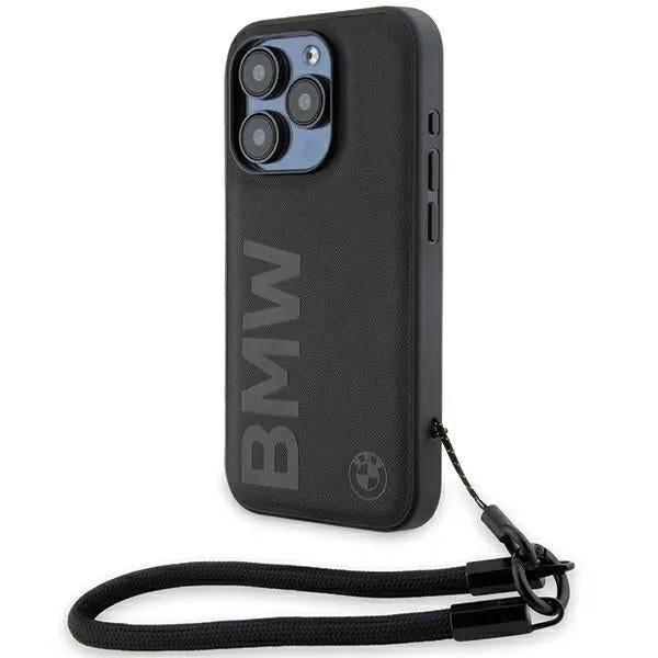 BMW Signature Leather Wordmark Cord Hard Case for iphone 15 Pro 6.1" Black - BMHCP15L23RMRLK