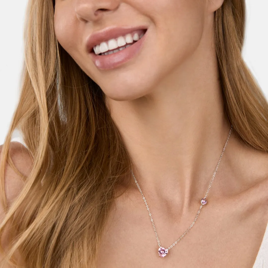 Brass 18k Rose Gold Valentines Pink Heart Necklace For Women