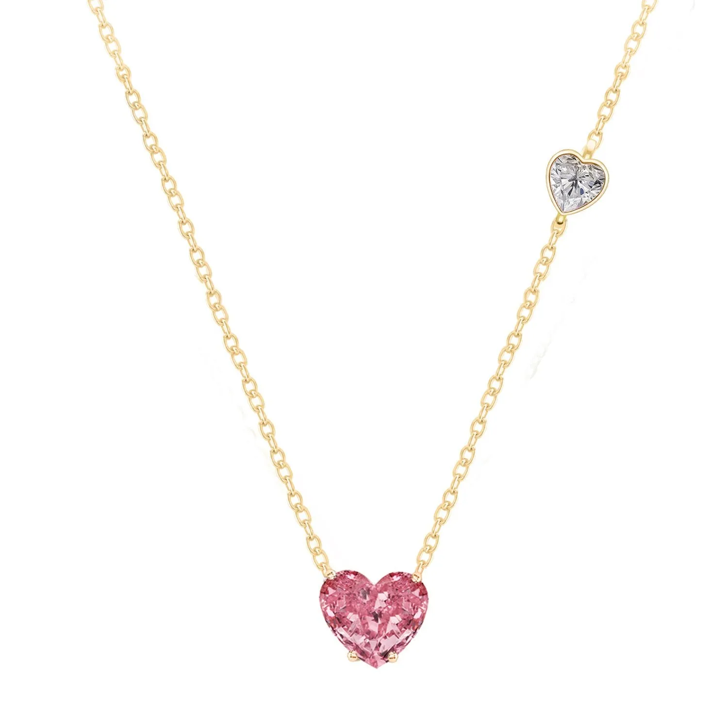 Brass 18k Rose Gold Valentines Pink Heart Necklace For Women