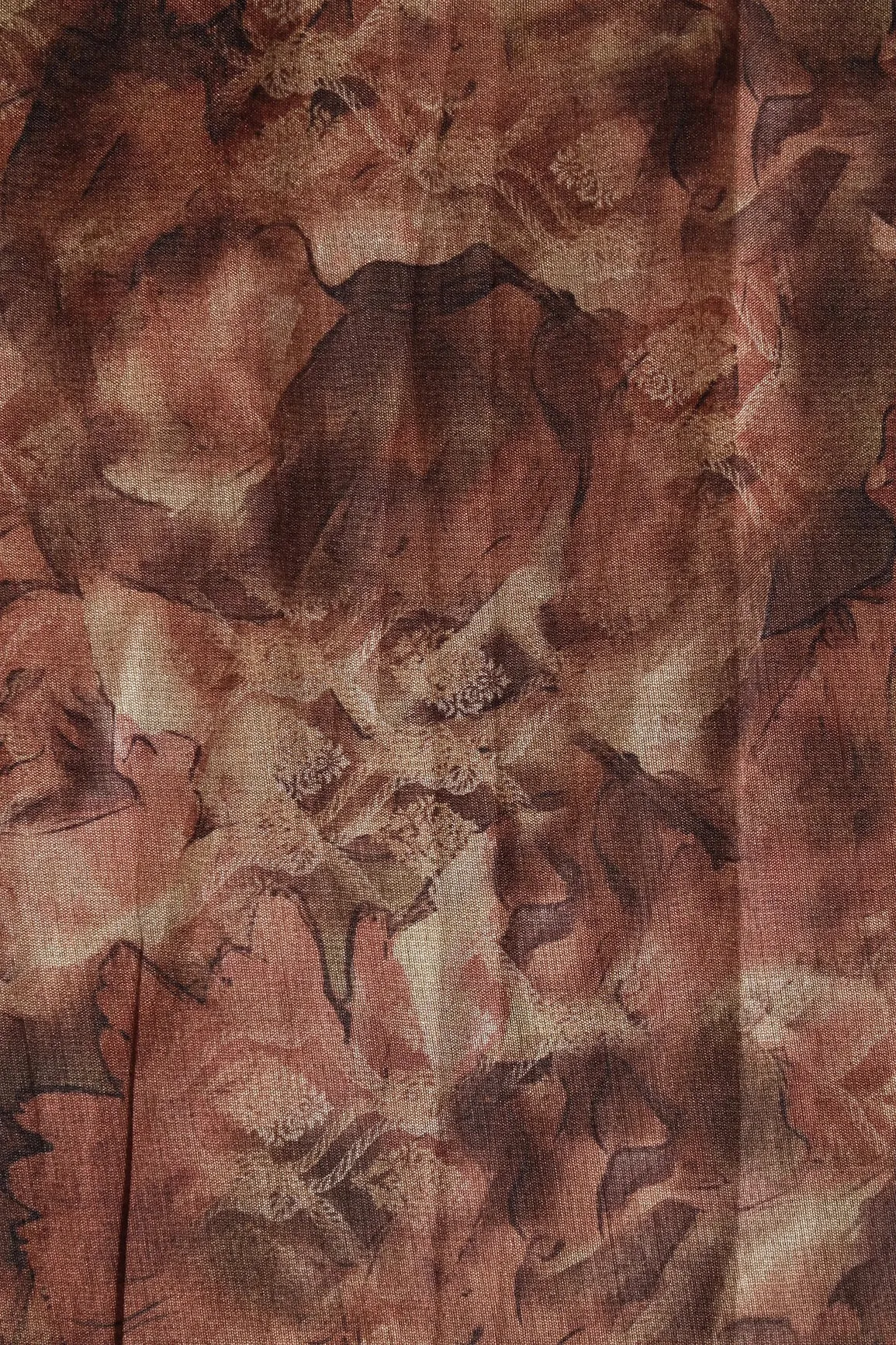 Brown Abstract Pattern Digital Print On Mulberry Silk Fabric