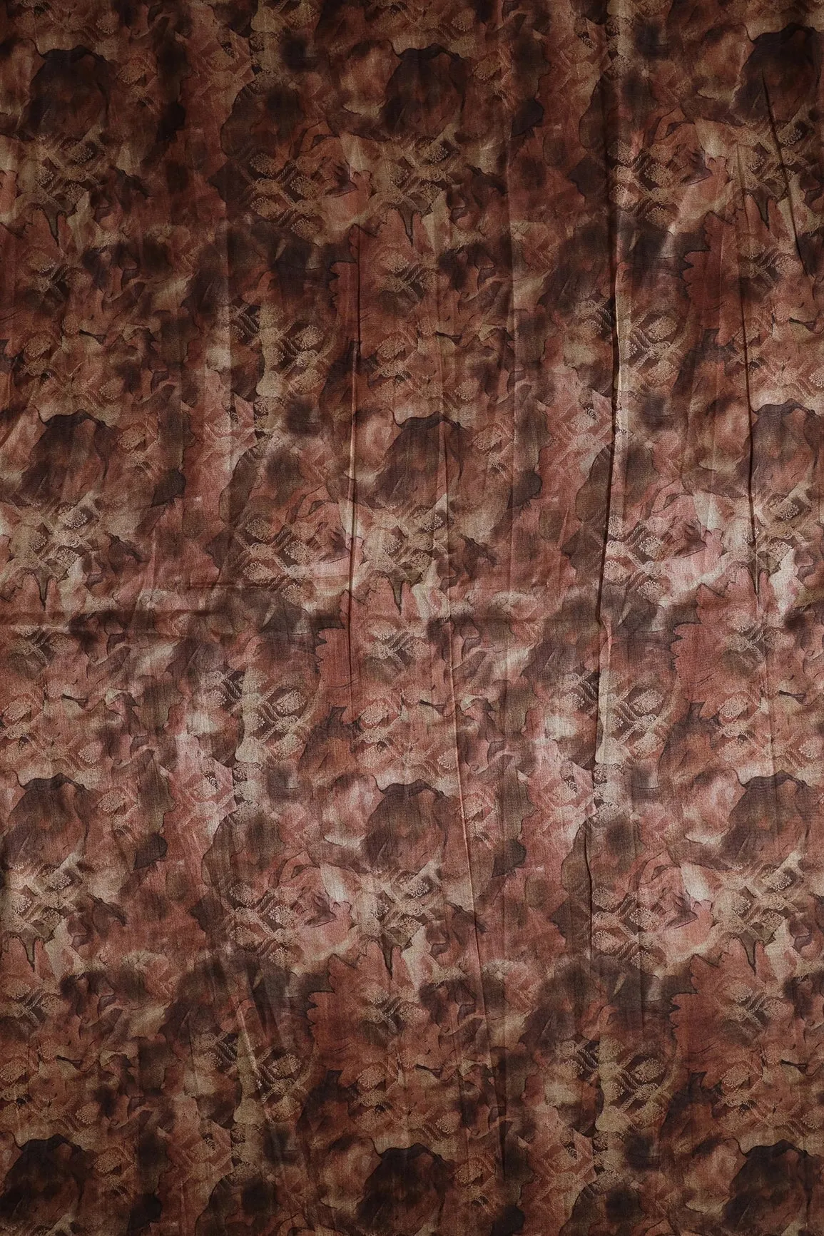 Brown Abstract Pattern Digital Print On Mulberry Silk Fabric