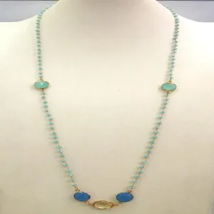 Chalcedony Chain with Mint Green Chalcedony, Blue Agate and Lemon Quartz Jeweled Necklace