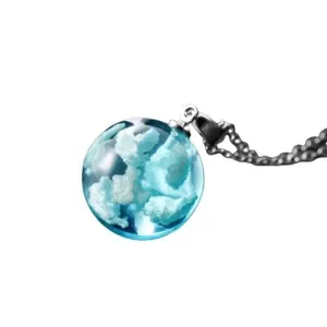 Chic Transparent Resin Round Ball Blue Sky White Cloud Chain Necklace