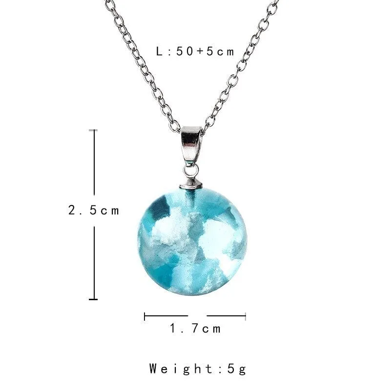 Chic Transparent Resin Round Ball Blue Sky White Cloud Chain Necklace