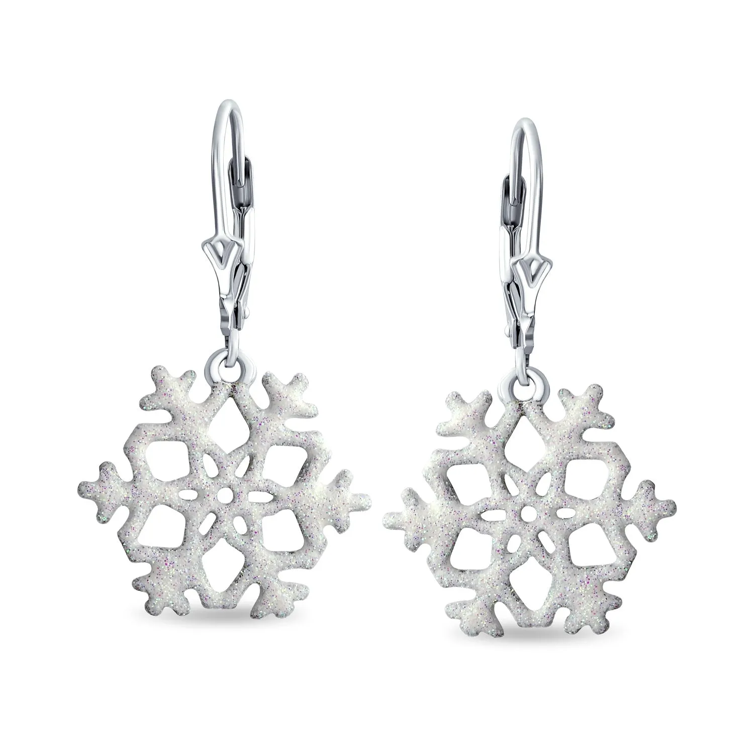 Classic Christmas Snowflake Dangle Pendant Earrings Sterling Silver Leverback