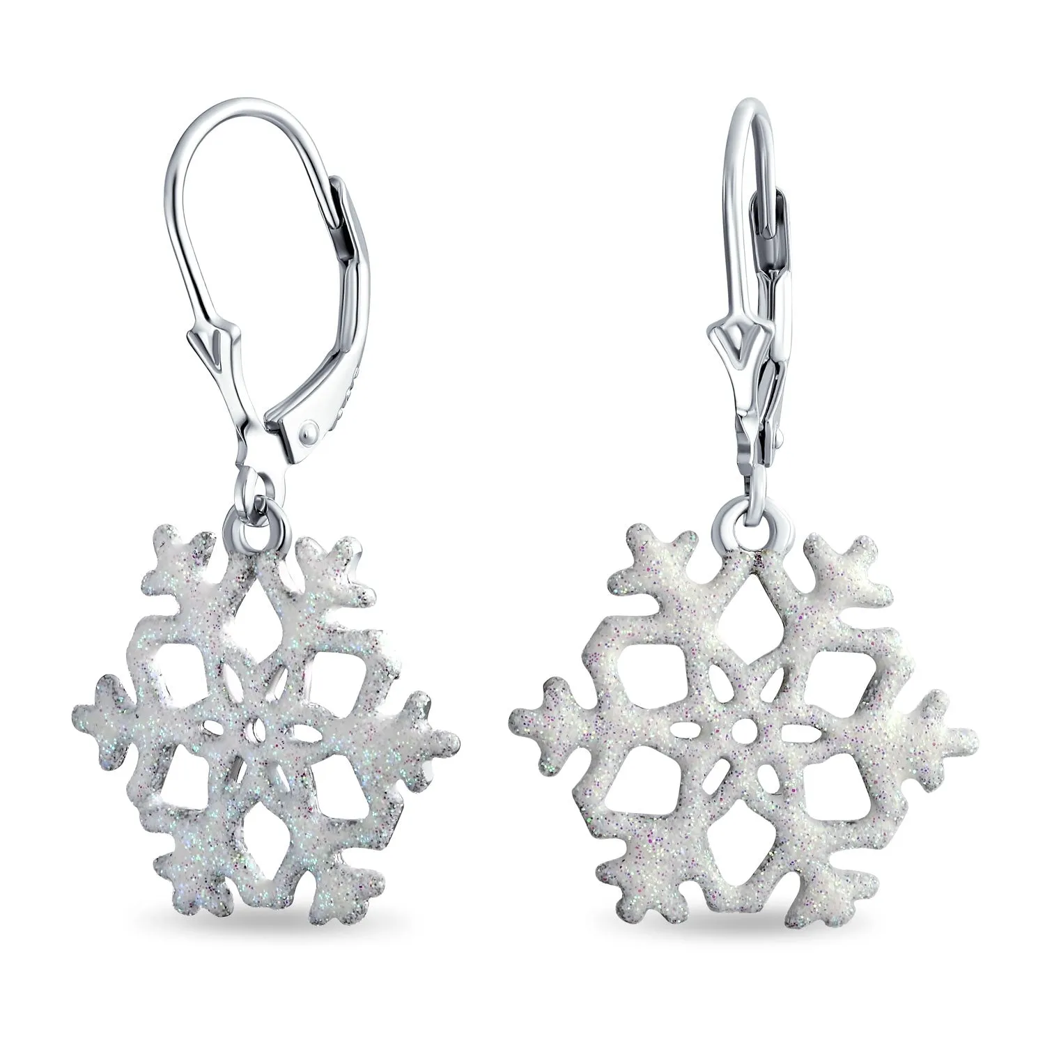 Classic Christmas Snowflake Dangle Pendant Earrings Sterling Silver Leverback