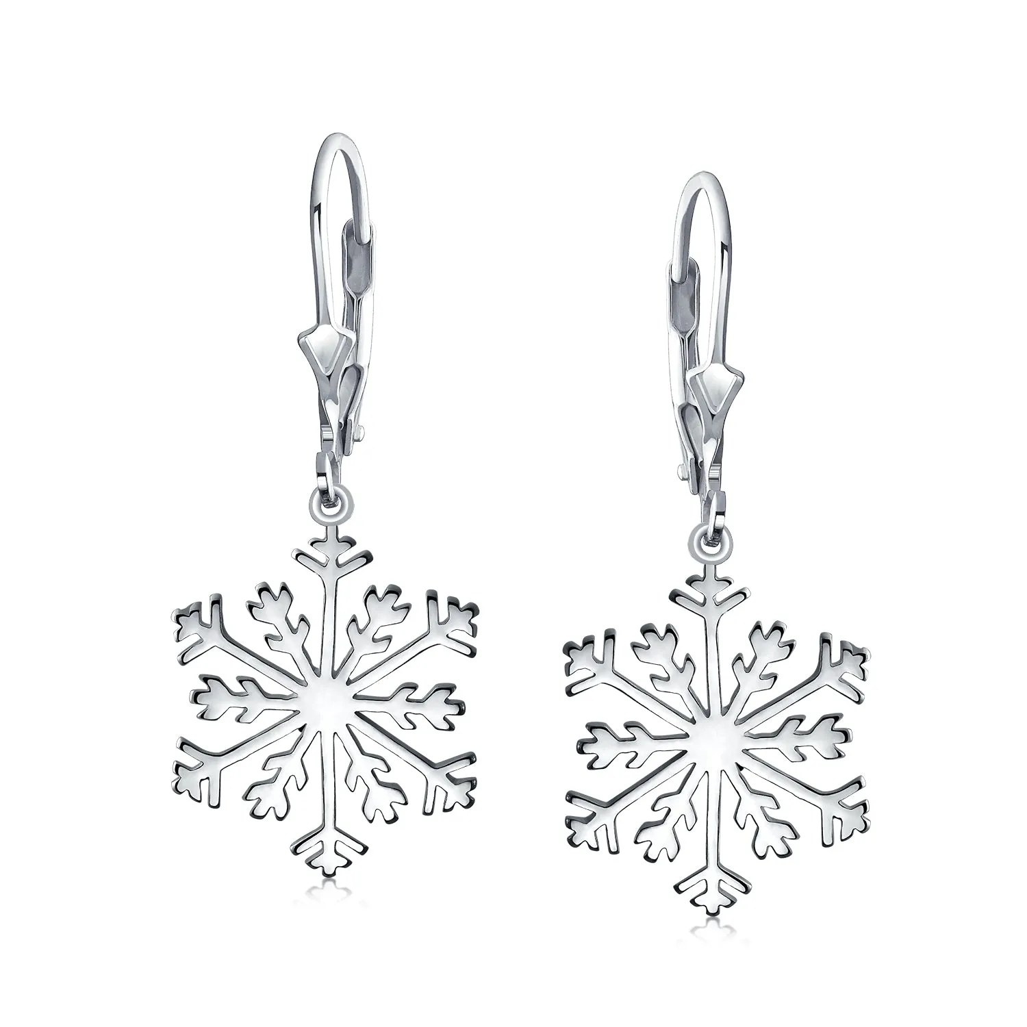 Classic Christmas Snowflake Dangle Pendant Earrings Sterling Silver Leverback