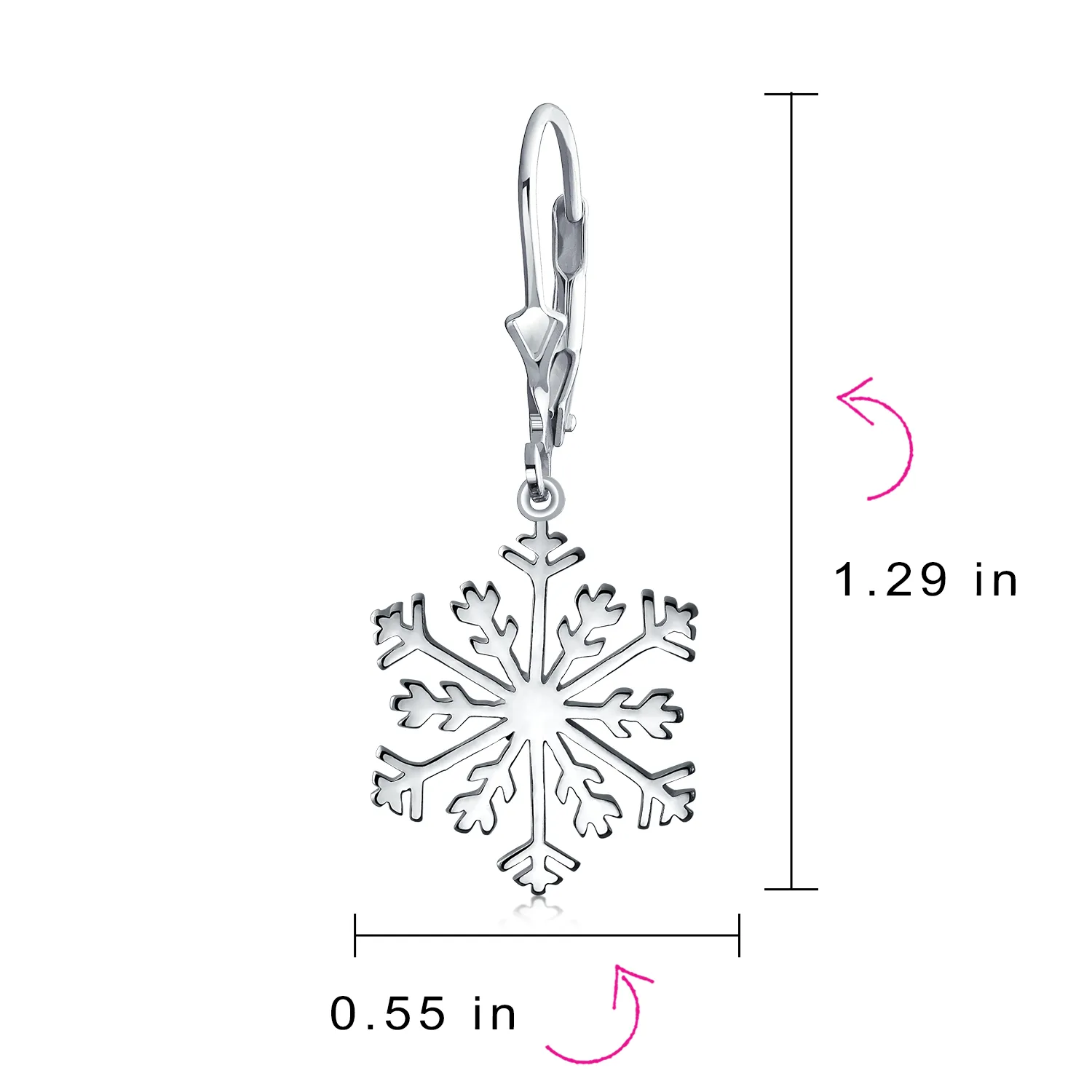 Classic Christmas Snowflake Dangle Pendant Earrings Sterling Silver Leverback