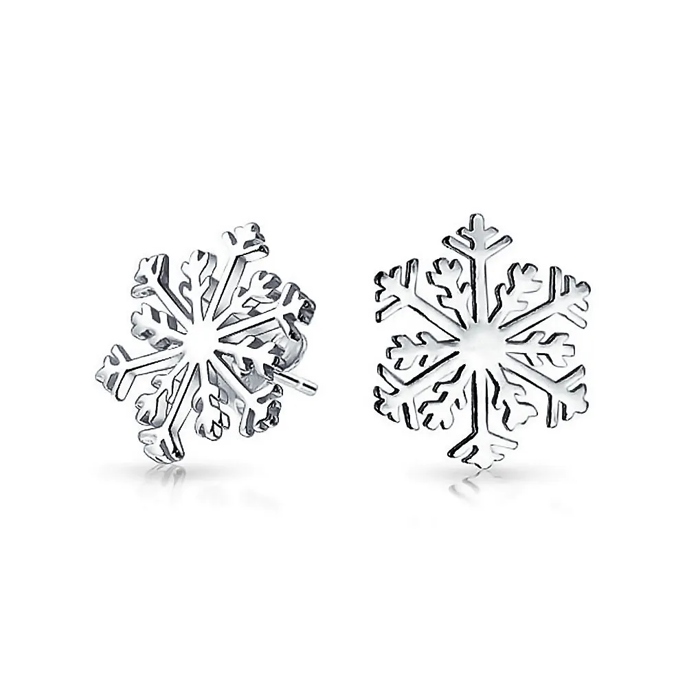 Classic Christmas Snowflake Dangle Pendant Earrings Sterling Silver Leverback