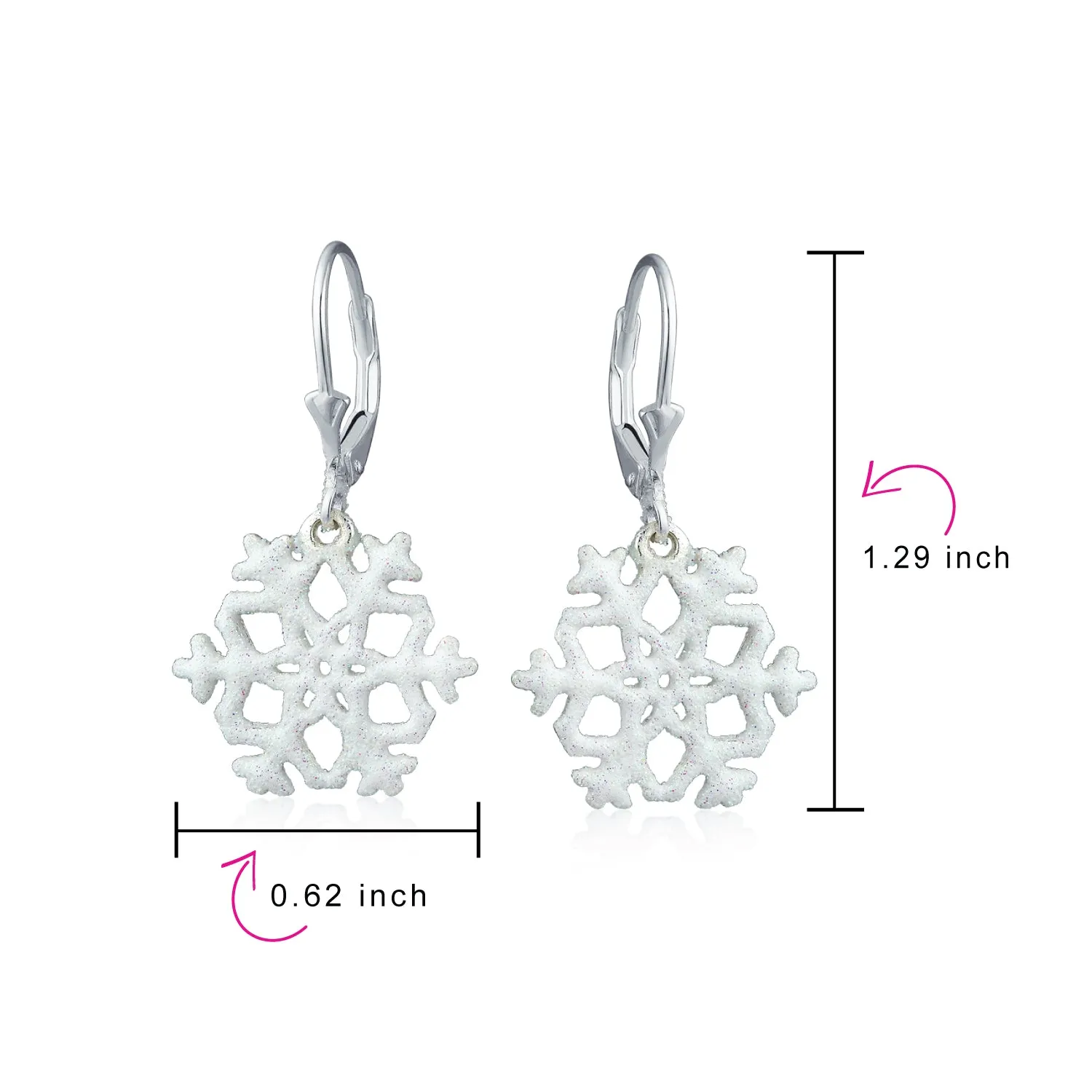 Classic Christmas Snowflake Dangle Pendant Earrings Sterling Silver Leverback