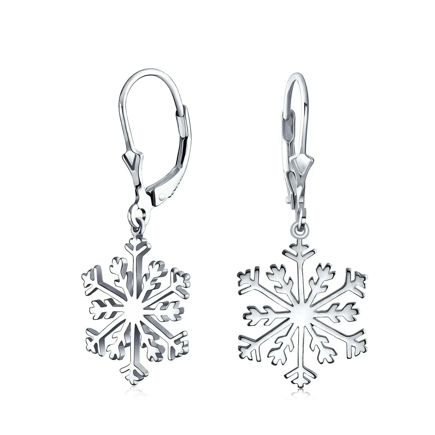 Classic Christmas Snowflake Dangle Pendant Earrings Sterling Silver Leverback