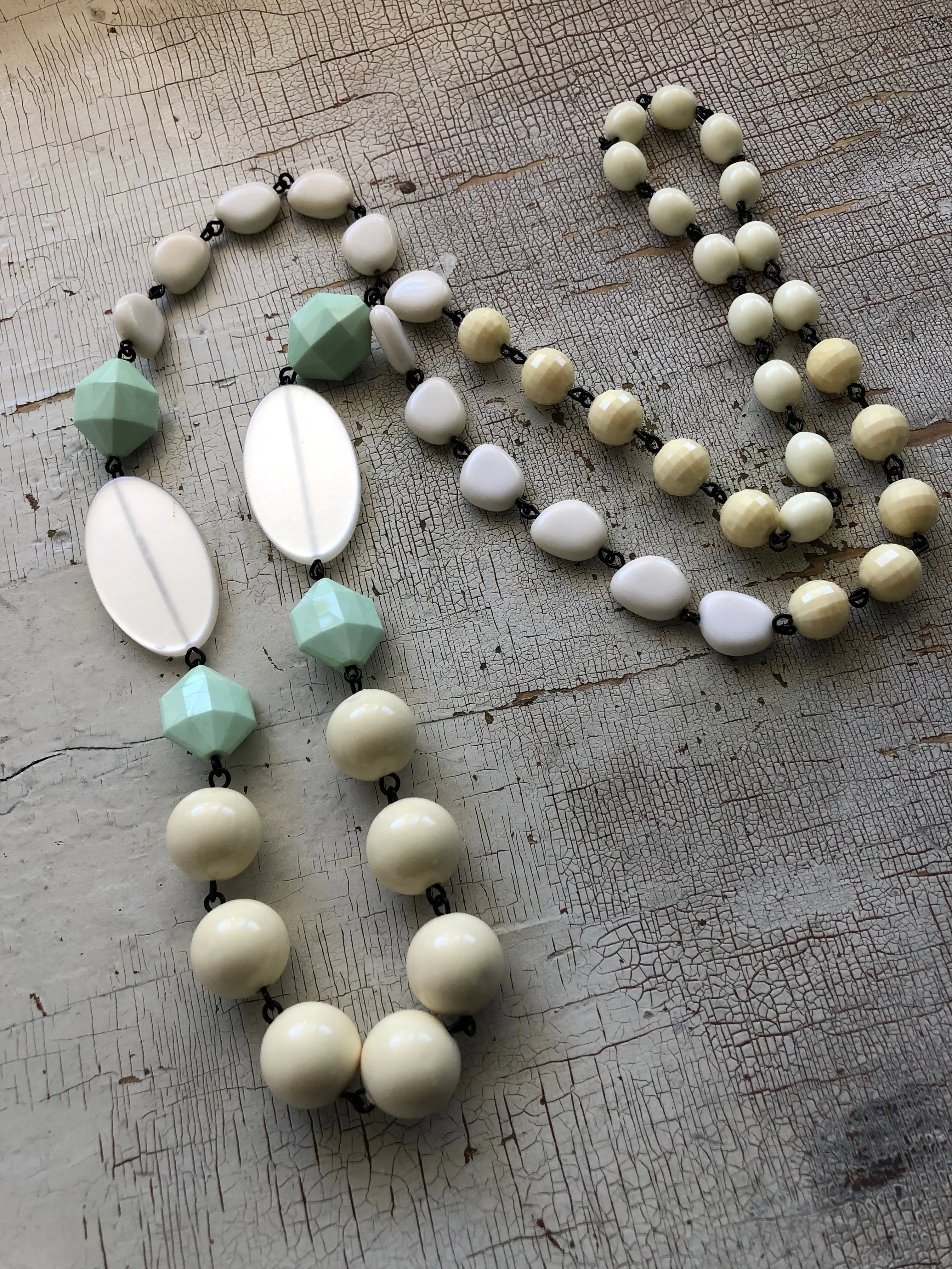 Cream & Mint Green Rosary Chain Rope Necklace