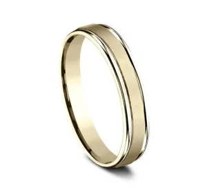 Designer 14K Yellow Gold Men's Wedding Band, Polished Trim | 4mm