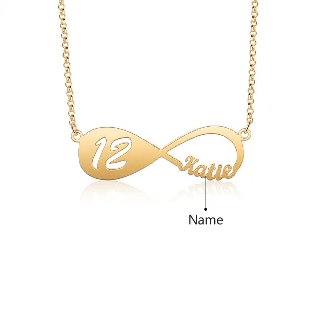 Designer Personalized Name Infinity Necklace with 12-18 Year Old Numbers Age Custom Nameplate Pendant Necklace Birthday Gift