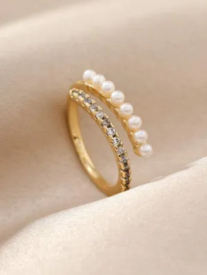 Faux Pearl & Rhinestone Decor Wrap Ring S4598920