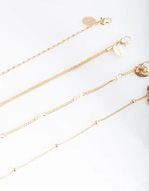 Gold Chain Pearl Anklet Bracelet Pack