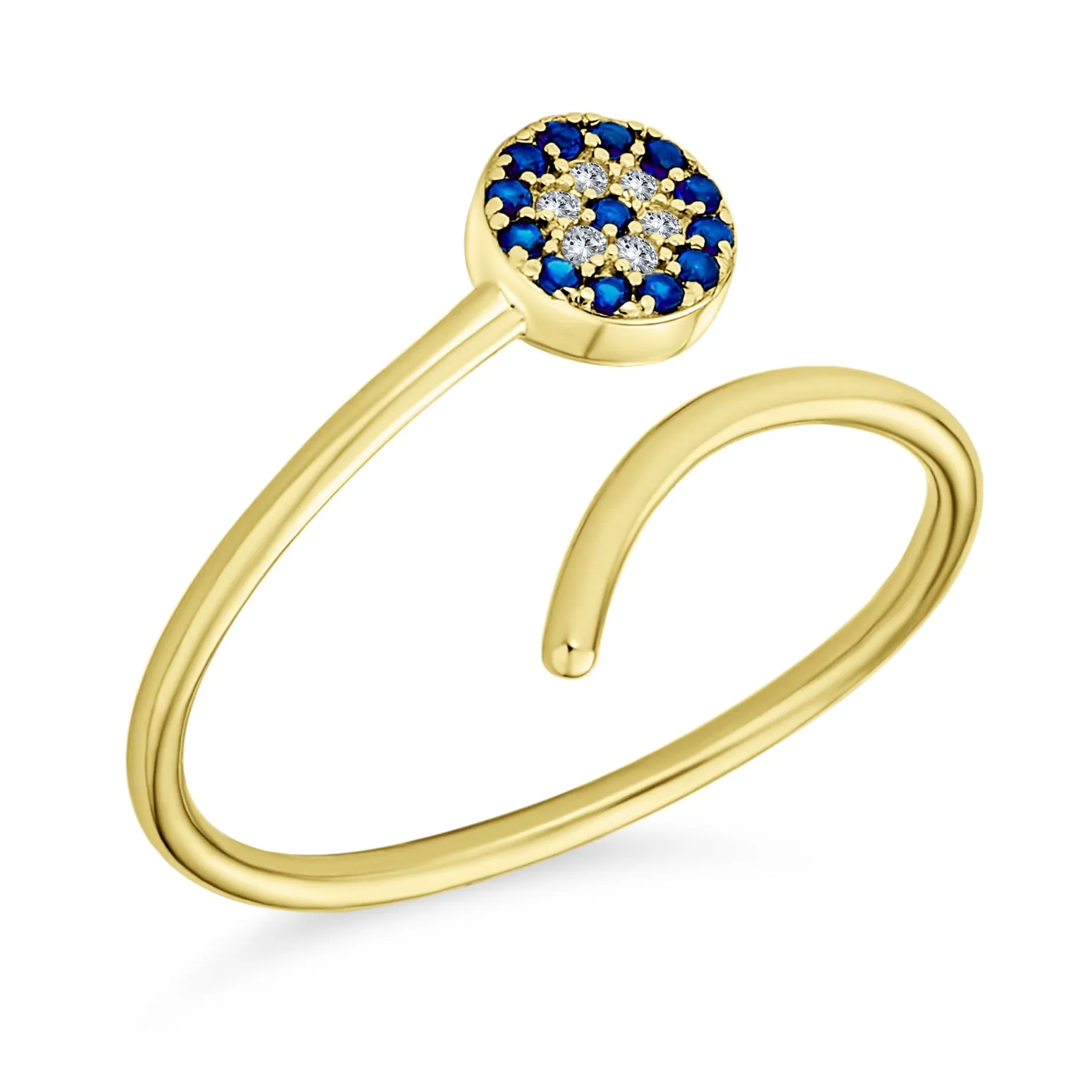 Gold Plated .925 Sterling Silver Midi Knuckle CZ Halo Evil Eye Ring