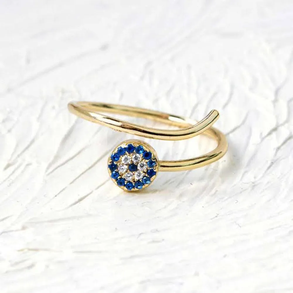 Gold Plated .925 Sterling Silver Midi Knuckle CZ Halo Evil Eye Ring