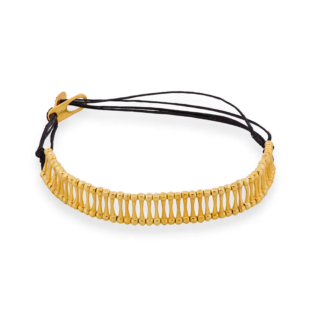 Handmade Black Bracelet With Gold Plated Silver Elements